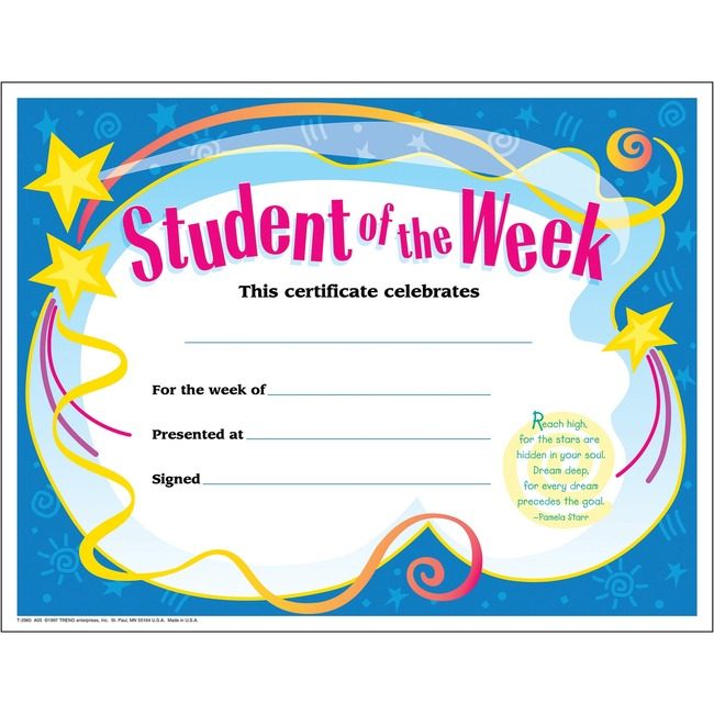 TREND Enterprises Certificate Student Of Week TEPT2960