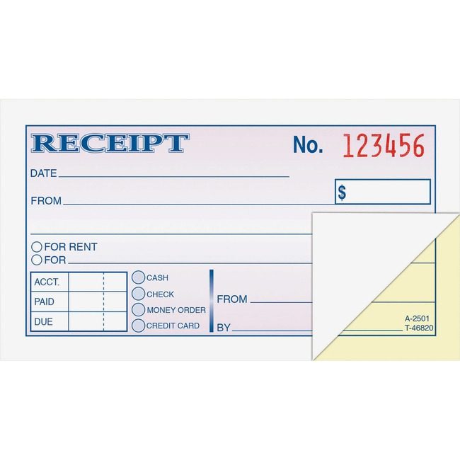 Adams Business Forms Book Receipt 2PT Tapebound ABFDC2501