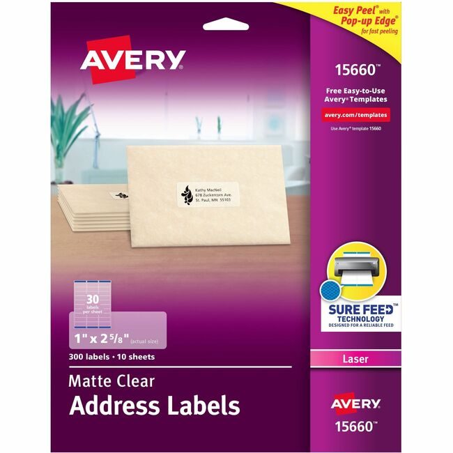 Avery Products Corporation Label Mail Ezpeel Clear 300 Each AVE15660