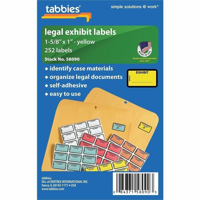 Tabbies Label Exhibit Legal Yellow 252 Count TAB58090