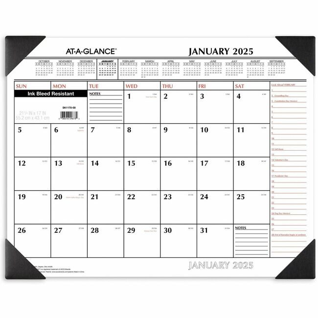 ACCO Brands AT-A-GLANCE Calendar Deskpad Two Color AAGSK1170-00