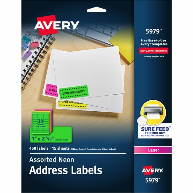 Avery Products Corporation Label Neon Perm 1X2.5 Assorted AVE5979