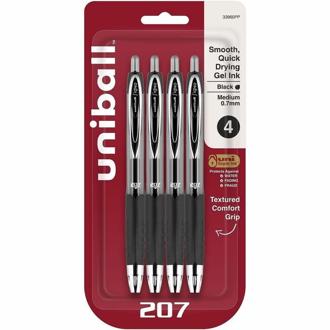 Mitsubishi Pencil Co. / uni-ball Pen Gel 207 0.7MM 4 Pack Black UBC33960PP