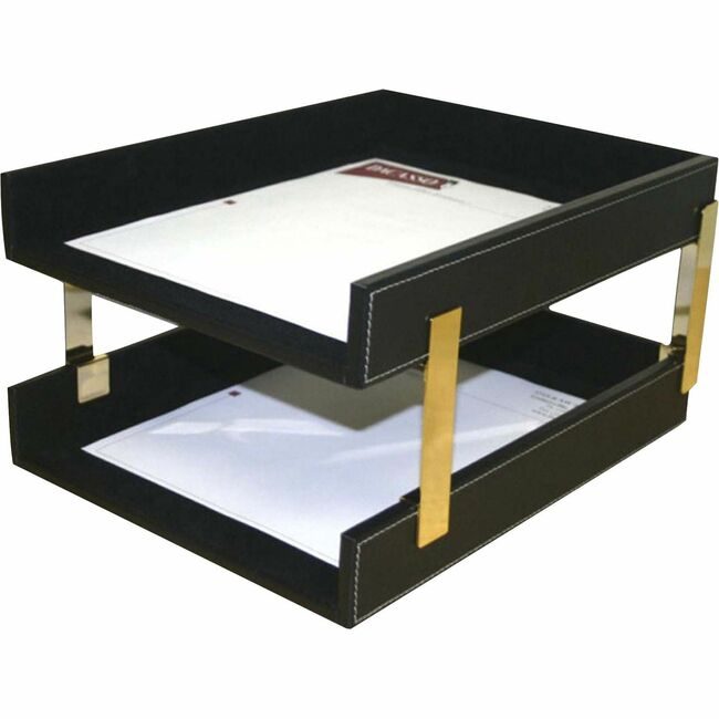 Dacasso Trays Stacking Double Lthr Black DACA1220