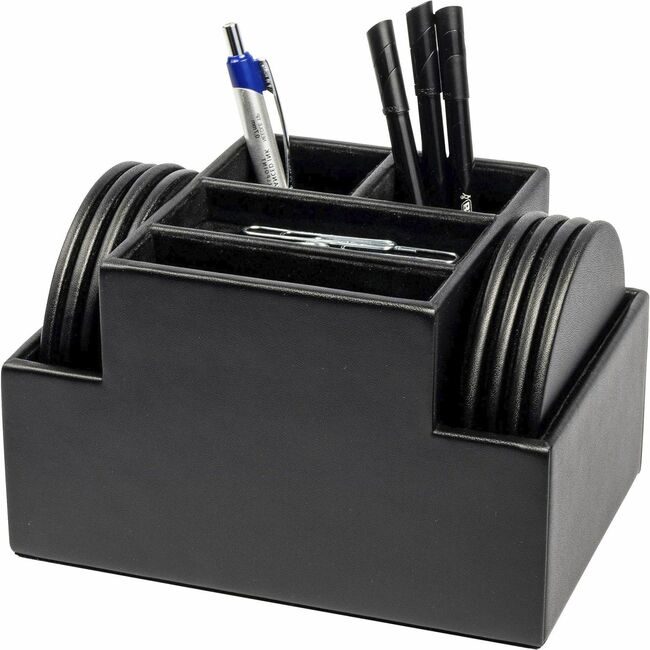 Dacasso Coaster Set Lthrette Rnd Black DACA1358