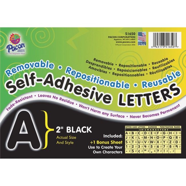 Pacon Corporation Letters Slfadhs 2" Black 159PC PAC51650