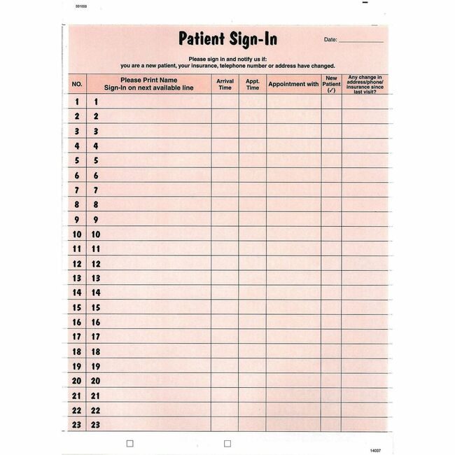 Tabbies Form Sign-In Patient Pink TAB14530