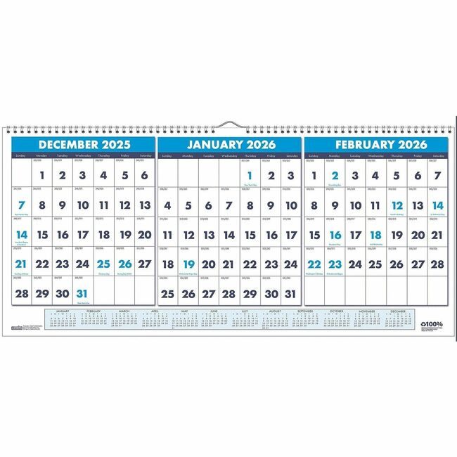 House of Doolittle Calendar Wall 3-MNTH Hrzntl HOD3648