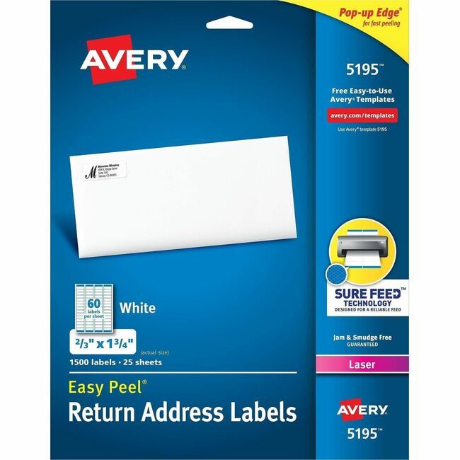 Avery Products Corporation Label Ezpeel Lsr 2/3X1.75 AVE5195