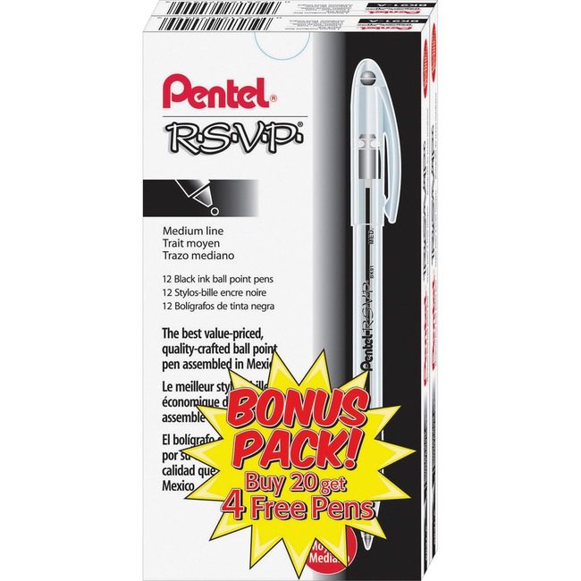 Pentel of America Pen Rsvp Bp Medium Black 24 Pack PENBK91ASW-US