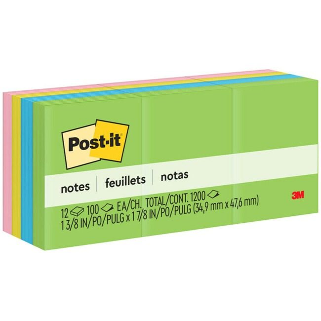 3M Company Notes Postit 1.5X2 12 Pack Assorted MMM653-AU