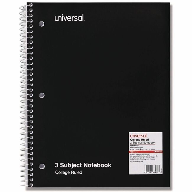 Universal Office Products Notebook 3SUB 8.5X11 Black UNV66400