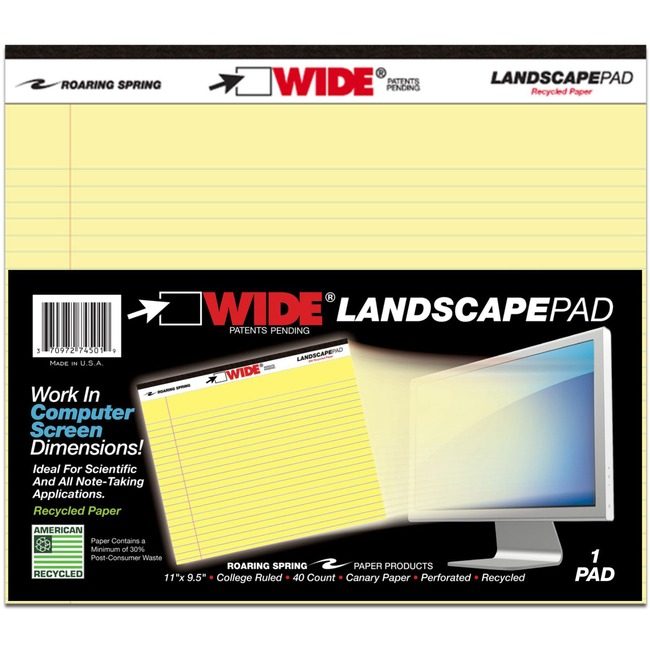 Roaring Spring Paper Products Pad 11"X9.5" Canary Ruled ROA74501