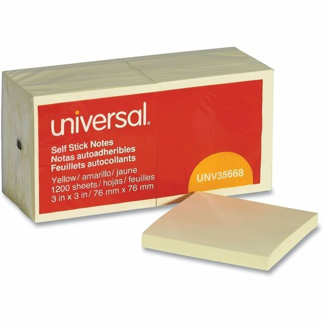 Universal Office Products Note Stick-It 3X3 Yw 12PD UNV35668