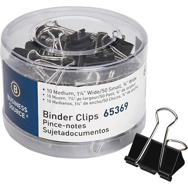 Business Source Clip Binder Sm/Med Black 60 Count BSN65369