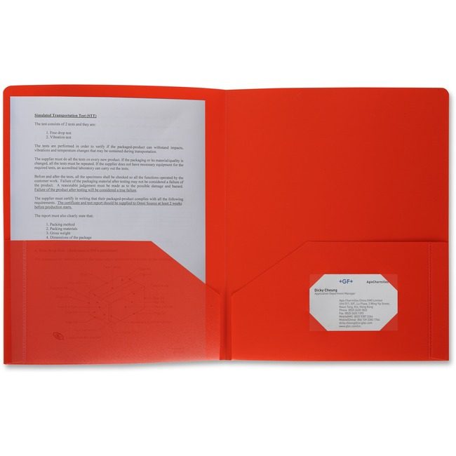 Business Source Folder 2-POCKET Poly Red BSN20881