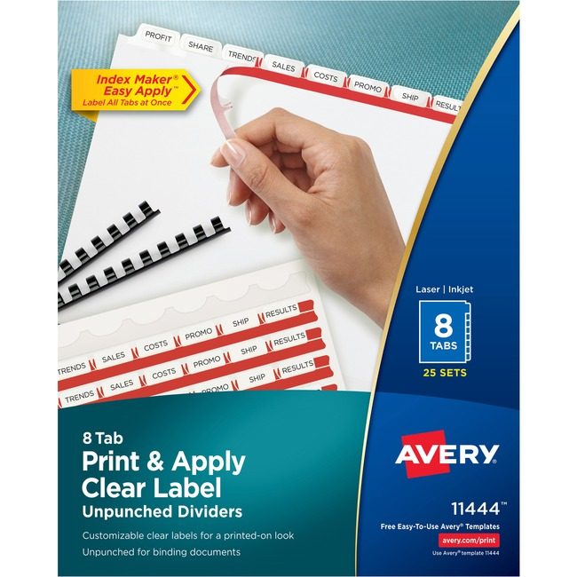 Avery Products Corporation Dividers Unpnchd 8TAB White AVE11444