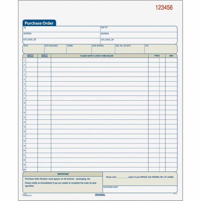 TOPS Products Form Purchs Ordr 2PT 8X10.2 TOP46146