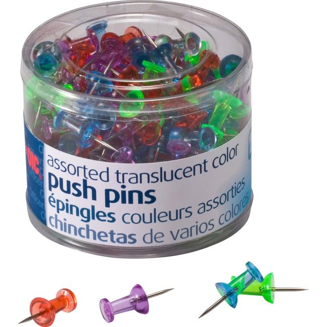 Officemate Pins Push Trans 200 Count Assorted OIC35710