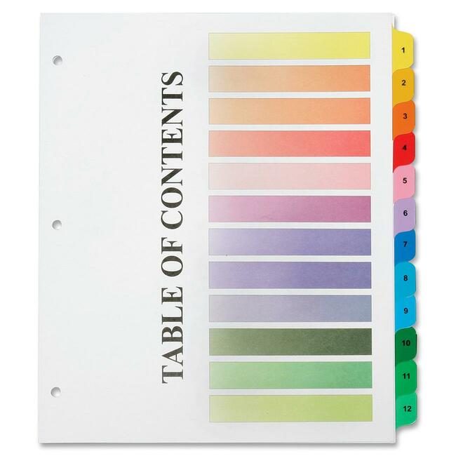 Varies / verify SKU SKU-LEVEL VERIFICATION REQUIRED Tab Index Numbers 1-12 Assorted NSN6215258