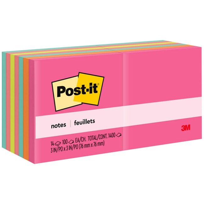 3M Company Notes Post-It 3X3 14 Pack Assorted MMM654-14AN