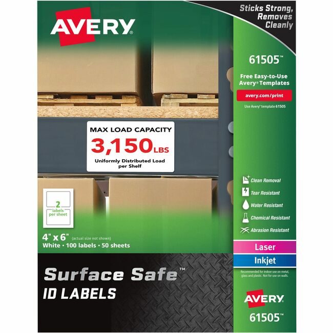Avery Products Corporation Label Srfsafe Rem White 100 Pack AVE61505