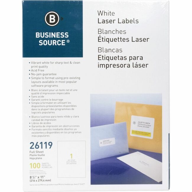 Business Source Label Ij/Lsr 8.5X11 We 100 BSN26119