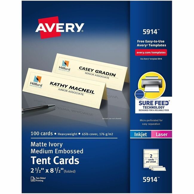 Avery Products Corporation Cards Tent Emb 2UP 100 Pack Iy AVE5914