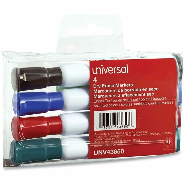 Universal Office Products Marker Dry Erase Chsl 4ST UNV43650