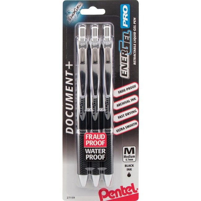 Pentel of America Pen E-Gel Pro Medium Black 3 Pack PENBLP77BP3A