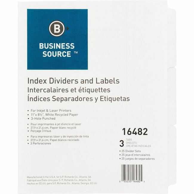 Business Source Dividers Index Punched 3TAB BSN16482