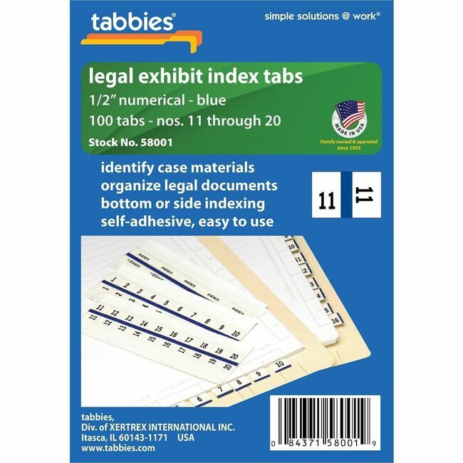 Tabbies Divider Index Legal 11-20 Be TAB58001