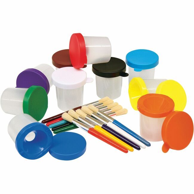 Pacon Corporation Set Paint Cup & Brush Assorted PAC5104