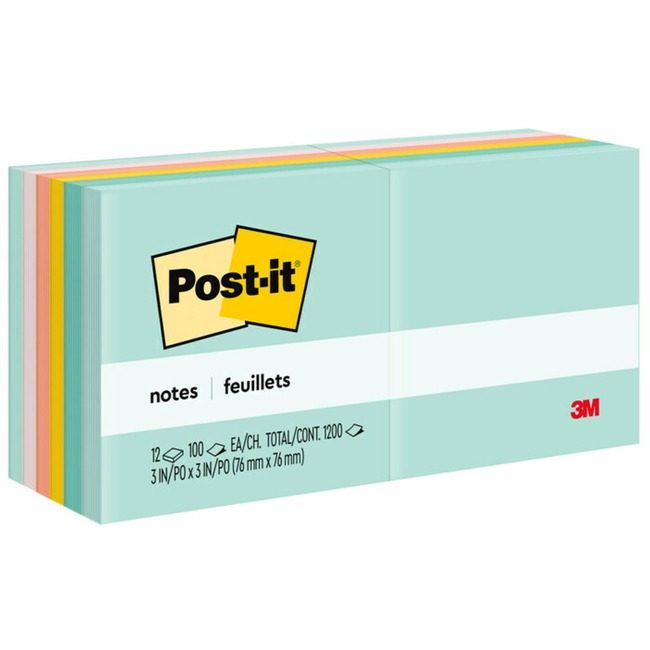 3M Company Notes Post-It 3X3 12 Pack Assorted MMM654-AST