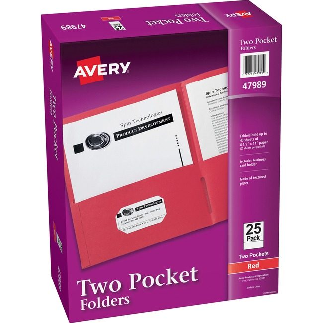 Avery Products Corporation Folder 2-POCKET Letter Red AVE47989