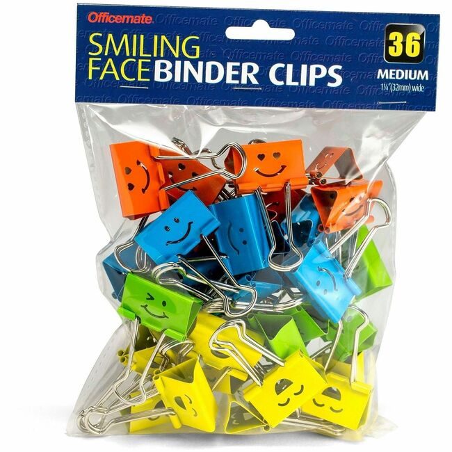 Officemate Clips Binder Smile Medium 36 Pack OIC31095