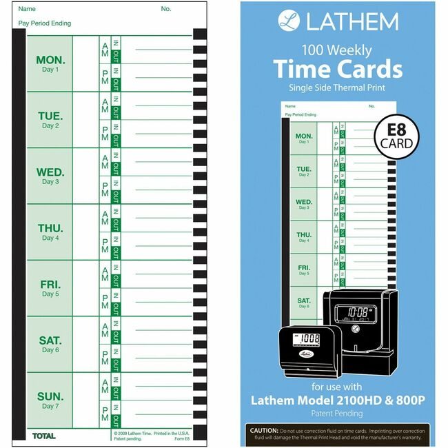 Lathem Time Timecards Thermal 100 Pack LTHE8-100