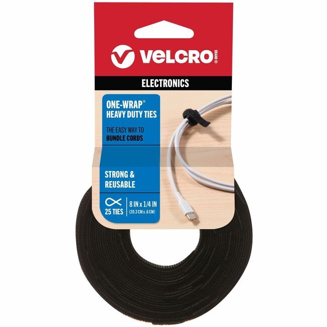 VELCRO Brand Velcro Companies Brand Fastener 8" STRAP 25 Pack Black VEK91141