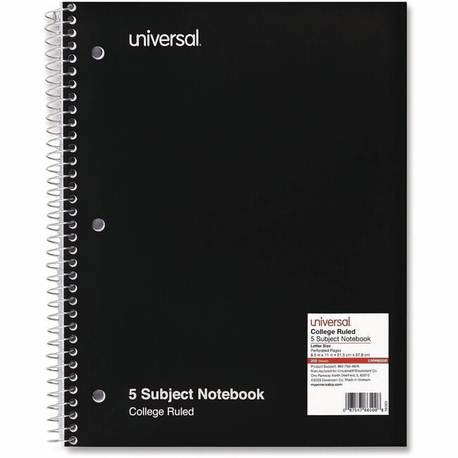 Universal Office Products Notebook 5SUB 8.5X11 Black UNV66500