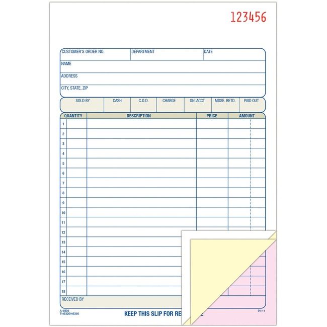 Adams Business Forms Book Sales Ordr 3PT 5.5X8.5 ABFTC5805