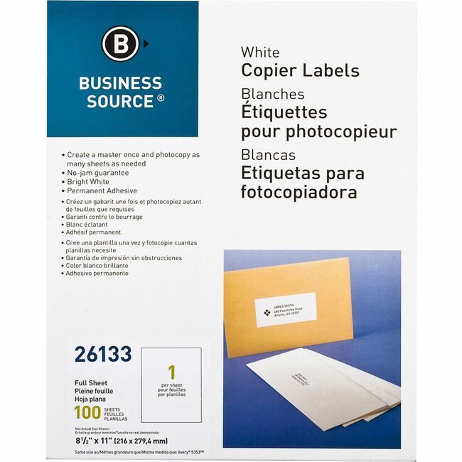 Business Source Label Copier 8.5X11 We 100 BSN26133