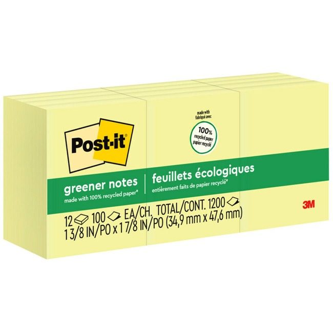 3M Company Notes Postit Rcy 1.5X2 12 Pack MMM653RP-YW