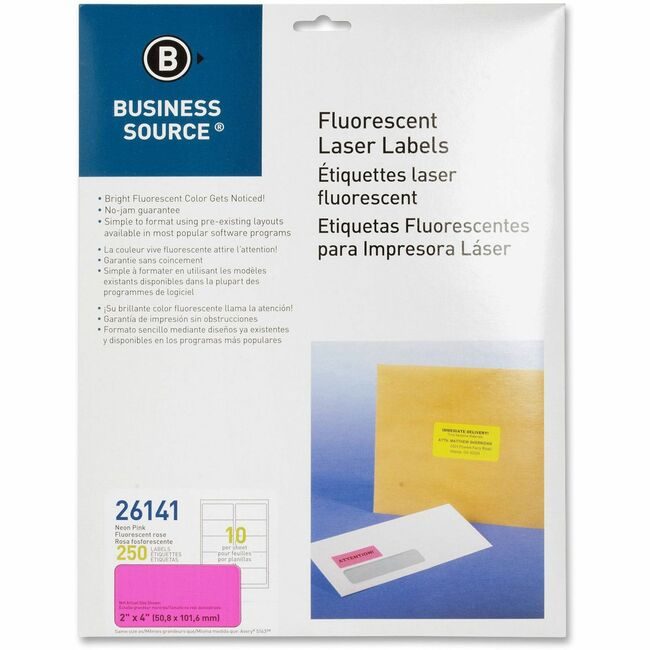 Business Source Label Neon Laser 2X4 Pink BSN26141