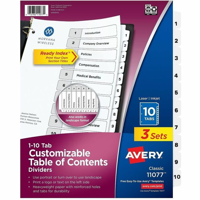 Avery Products Corporation Divider Index 10TAB AVE11077