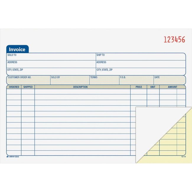 Adams Business Forms Book Invoice Carbonless ABFDC5840