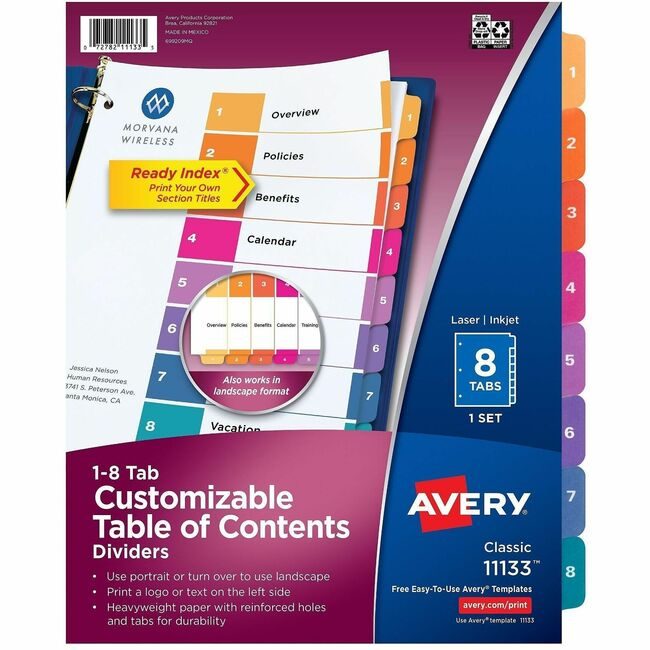 Avery Products Corporation Dividers Index Ready 1-8 AVE11133