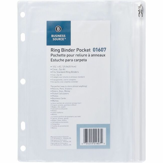 Business Source Pocket Zipper Binder 10X8 Clear BSN01607BX