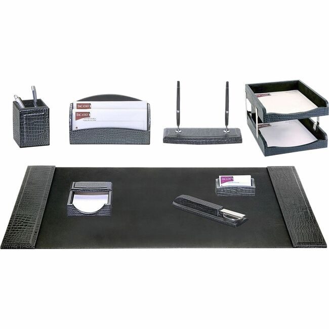 Dacasso Dsk St Lthr Crocemb Black 10PC DACD2220