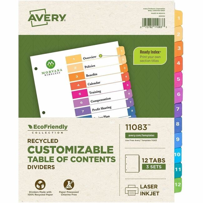 Avery Products Corporation Dividers 12TABS 3 SETS AVE11083