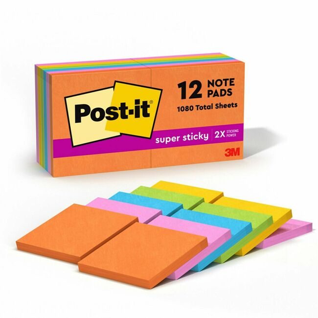 3M Company Notes Sprstcky 3X3 12 Pack Assorted MMM654-12SSUC